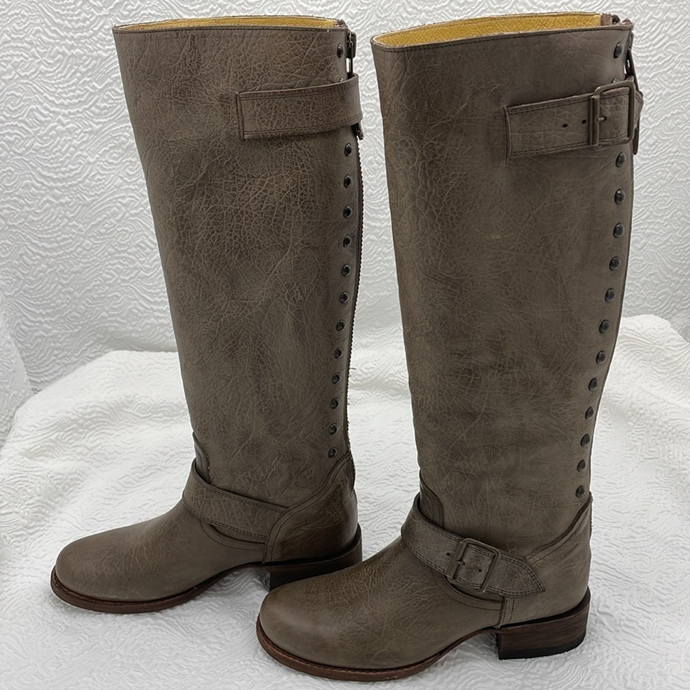 New JOHNNY RINGO Mexico Tall Boots Smoky Brown Genuine Leather Back Zipper - Picture 5 of 14